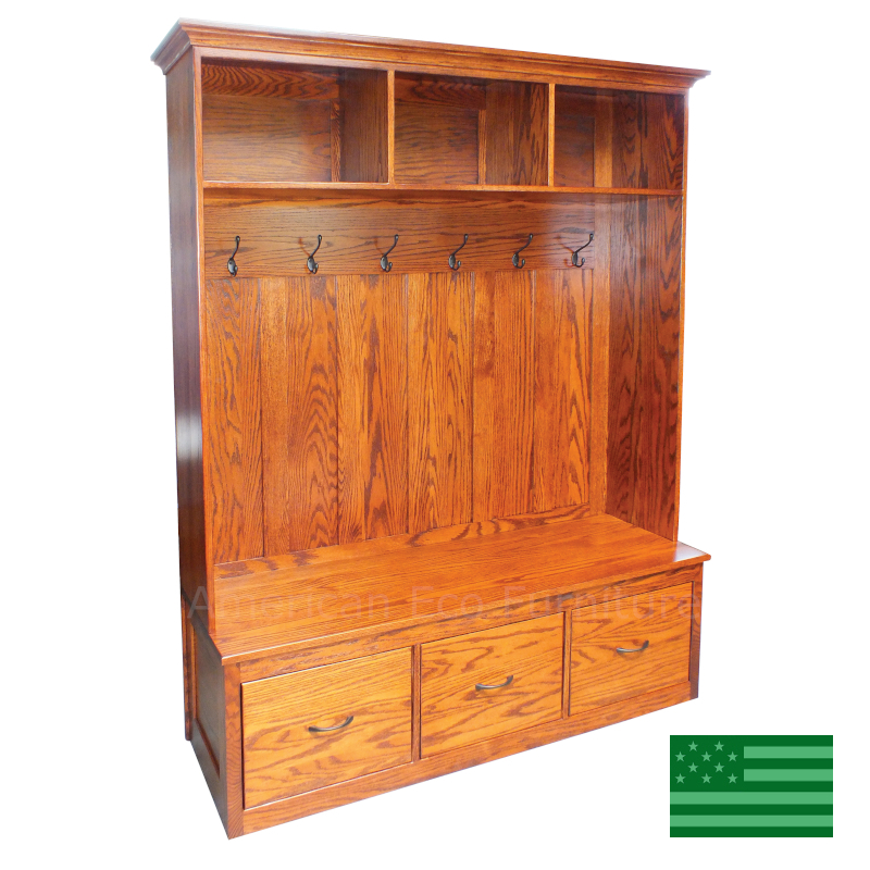 60" Cubby Top Hall Tree with Drawers